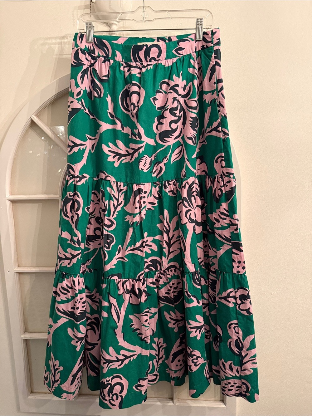 Boden Green Pink Floral Tiered Maxi Skirt 100% Cotton side pockets, cottagecore - Picture 4 of 13